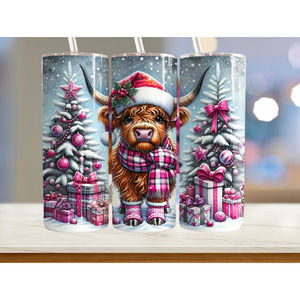 Christmas Cow Tree Pink Gifts 20 Oz Skinny Tumbler With Straw And Lid